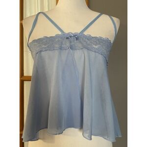 VIP Collections Mesh Nightie Top Women's 6 Blue Floral Lace Front Slit  Romantic